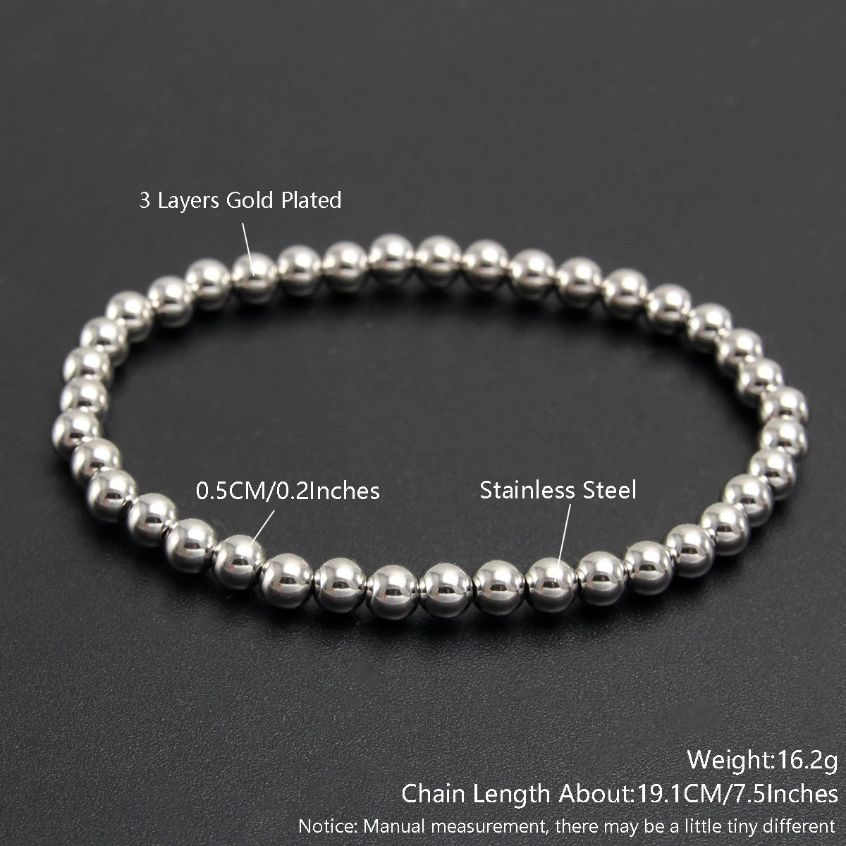 Gold Plated Stainless Steel Beaded Bracelet W8