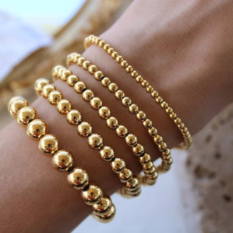 Gold Plated Stainless Steel Beaded Bracelet W8