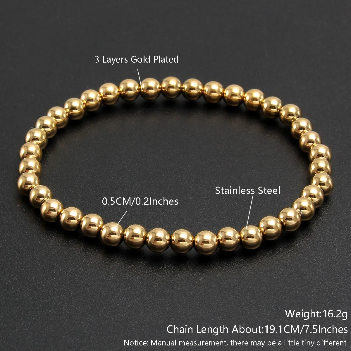 Gold Plated Stainless Steel Beaded Bracelet W8
