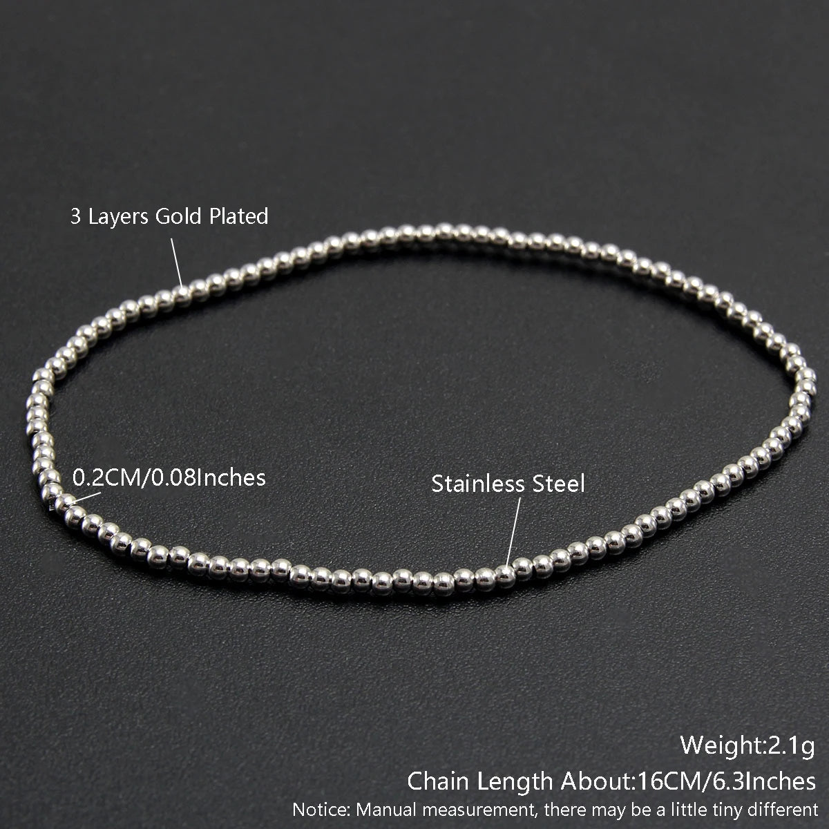 Gold Plated Stainless Steel Beaded Bracelet W8