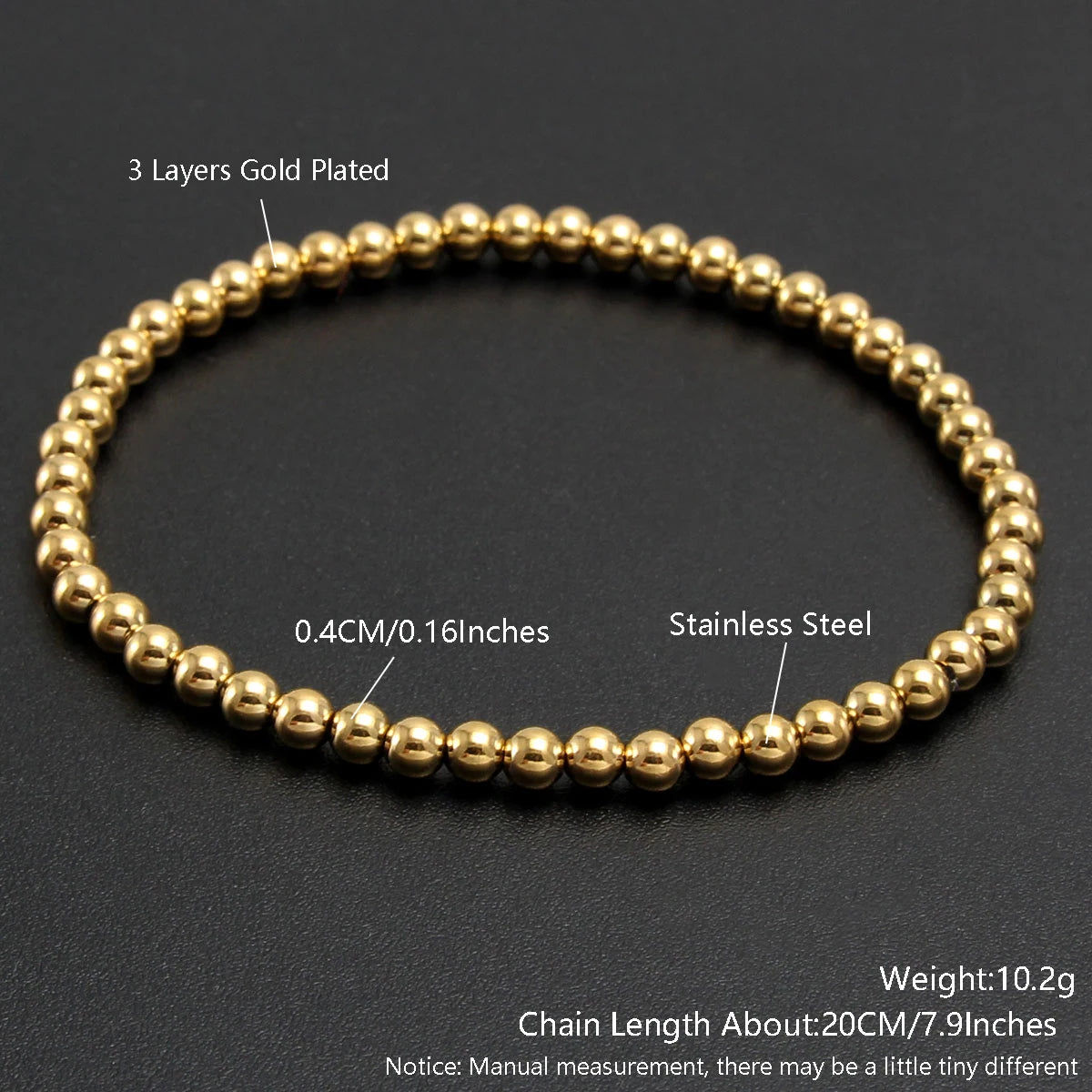 Gold Plated Stainless Steel Beaded Bracelet W8