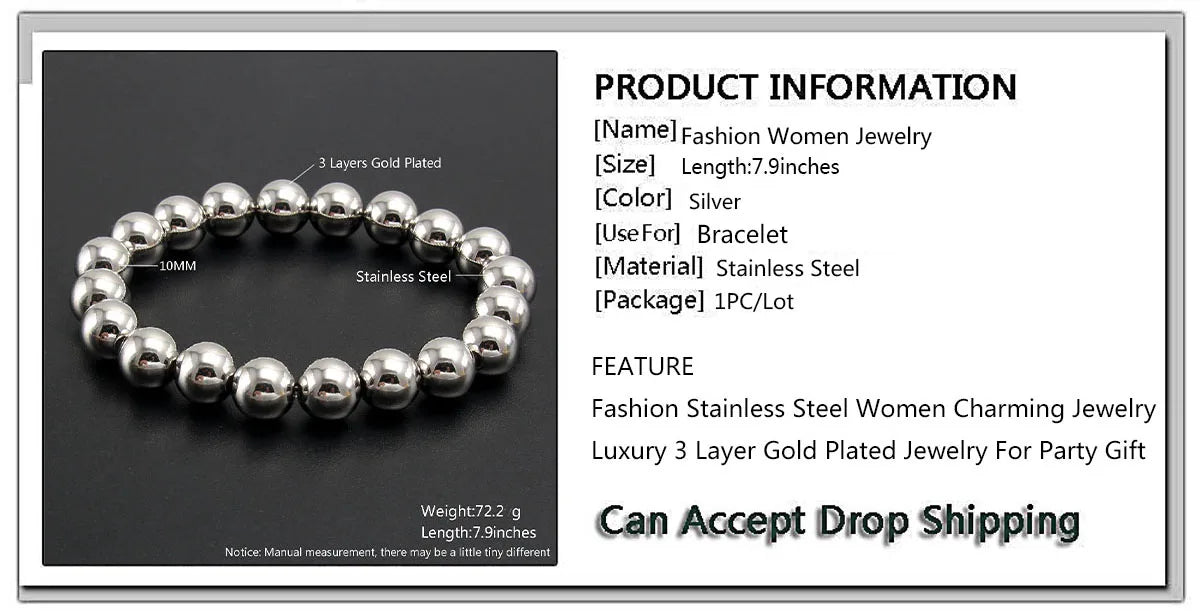 Gold Plated Stainless Steel Beaded Bracelet W8