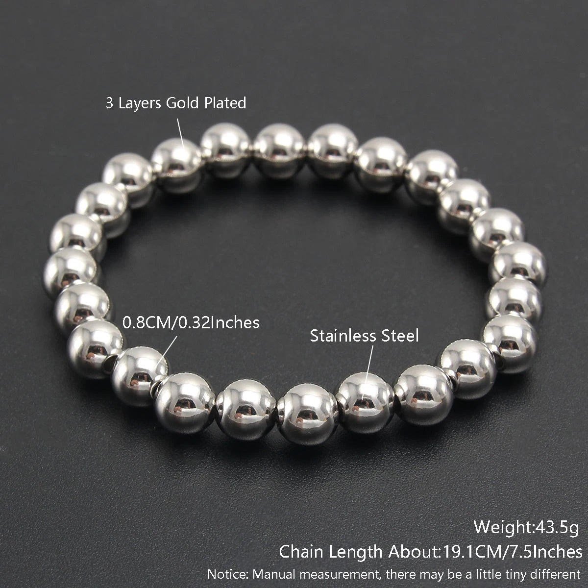 Gold Plated Stainless Steel Beaded Bracelet W8