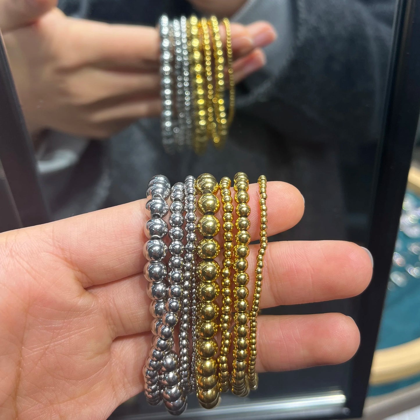 Gold Plated Stainless Steel Beaded Bracelet W8