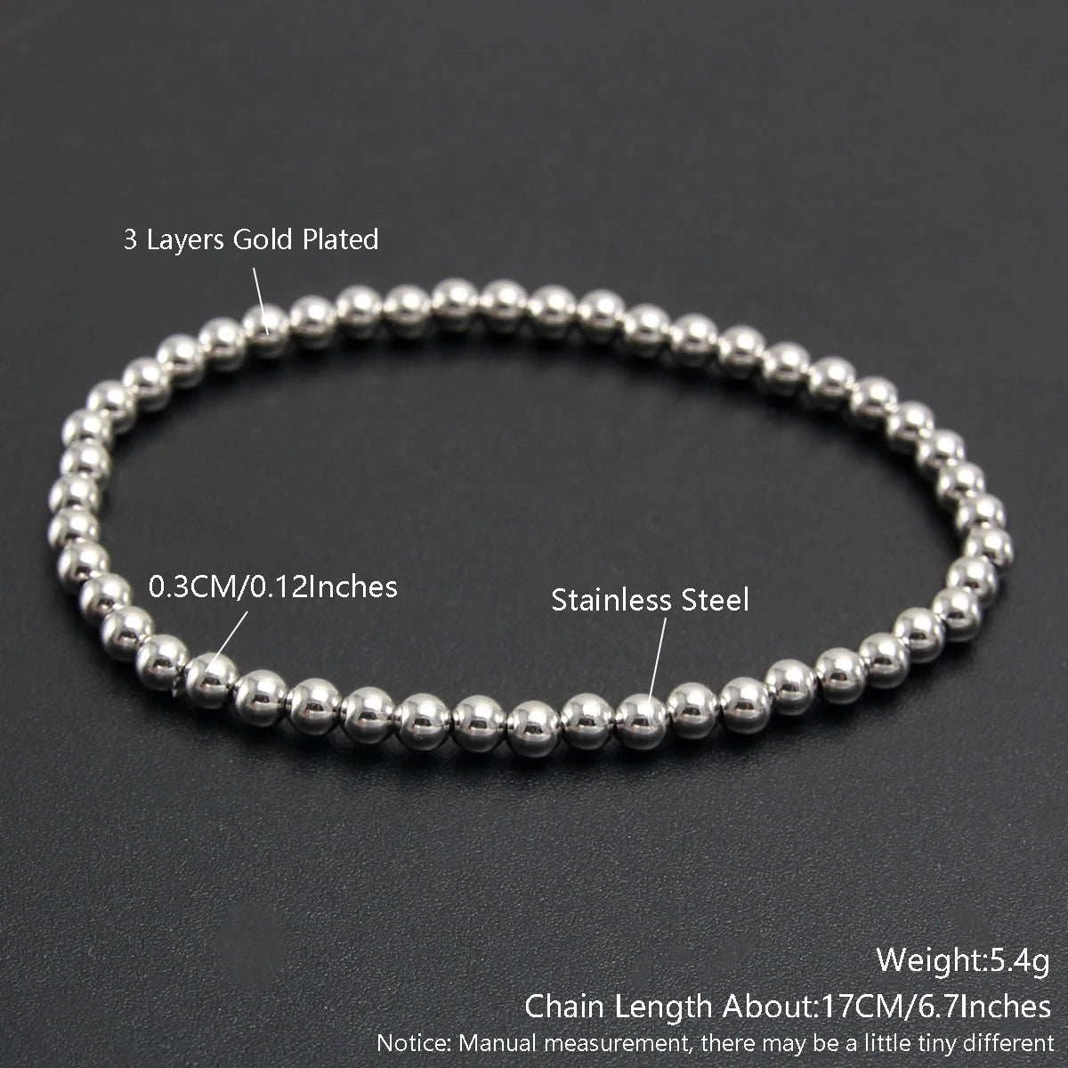 Gold Plated Stainless Steel Beaded Bracelet W8