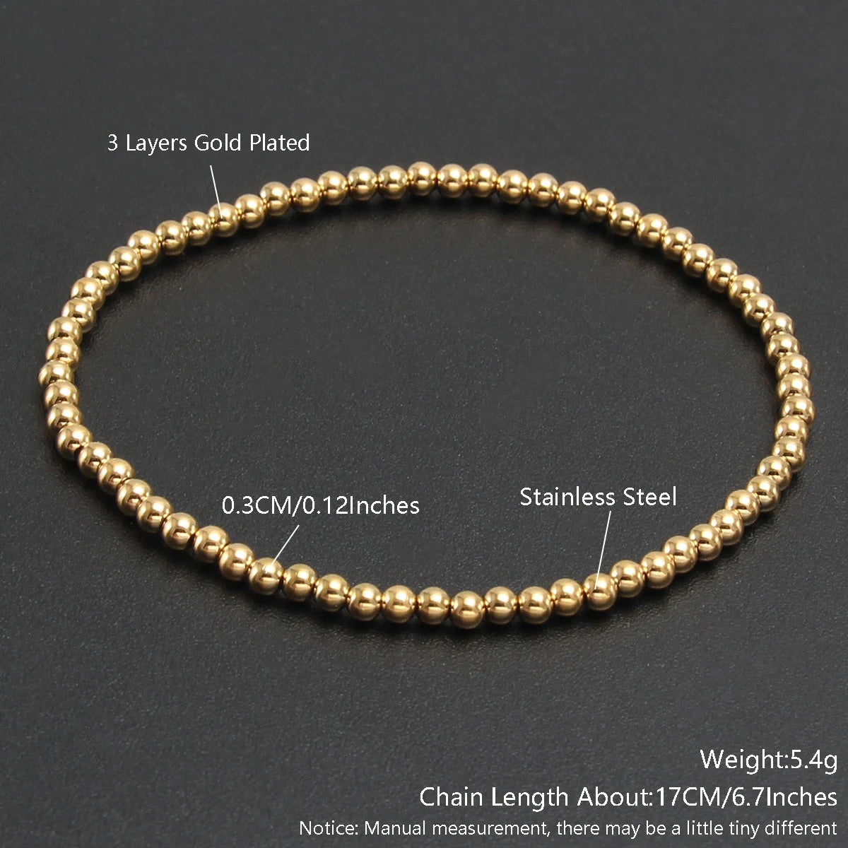 Gold Plated Stainless Steel Beaded Bracelet W8