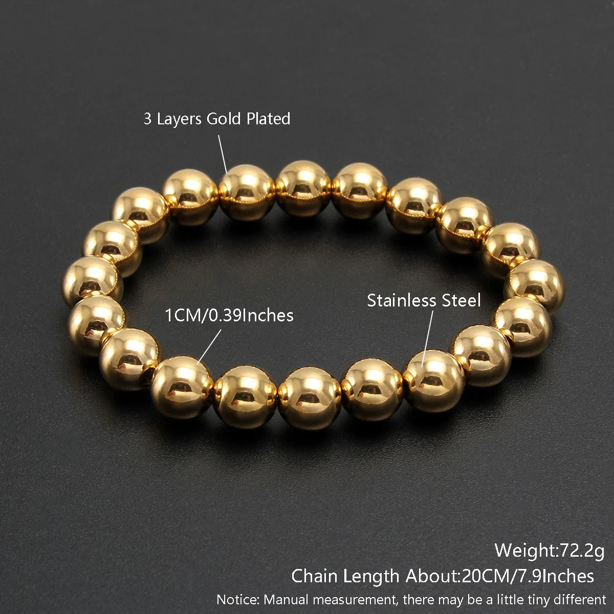 Gold Plated Stainless Steel Beaded Bracelet W8