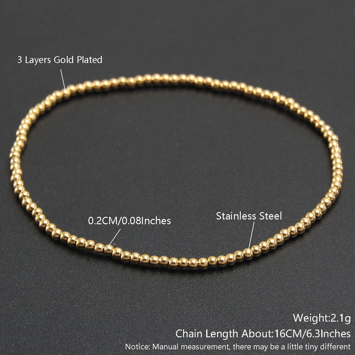 Gold Plated Stainless Steel Beaded Bracelet W8