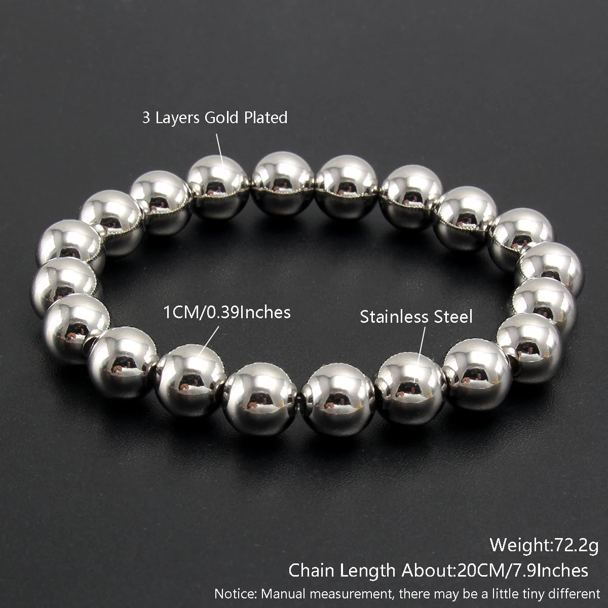 Gold Plated Stainless Steel Beaded Bracelet W8