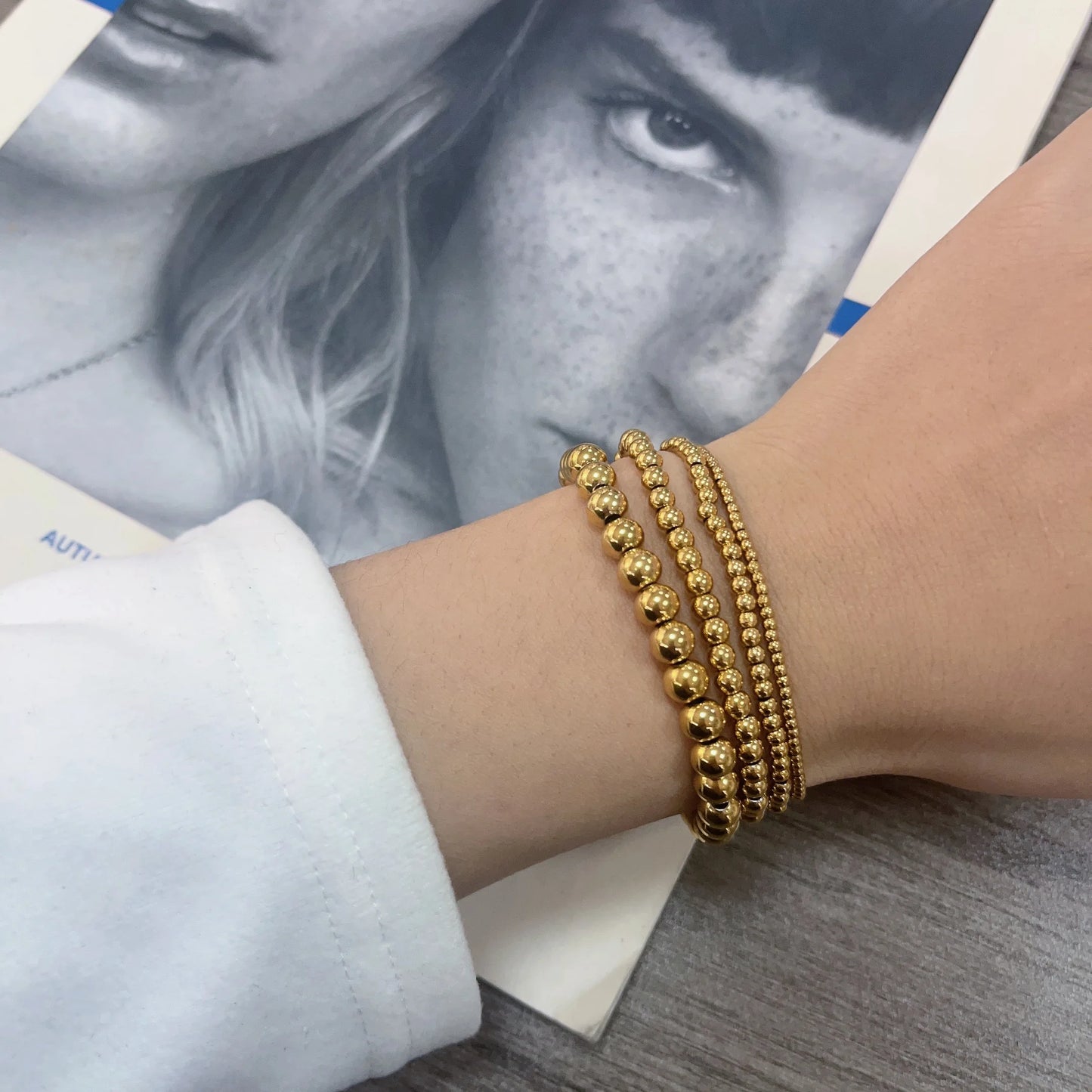 Gold Plated Stainless Steel Beaded Bracelet W8