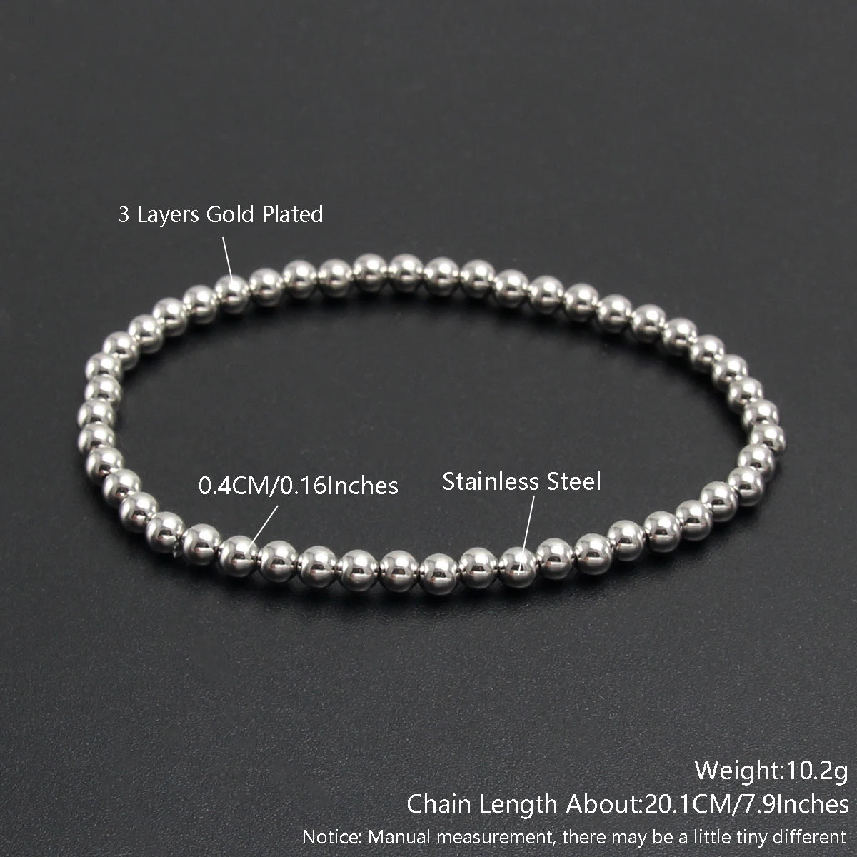 Gold Plated Stainless Steel Beaded Bracelet W8