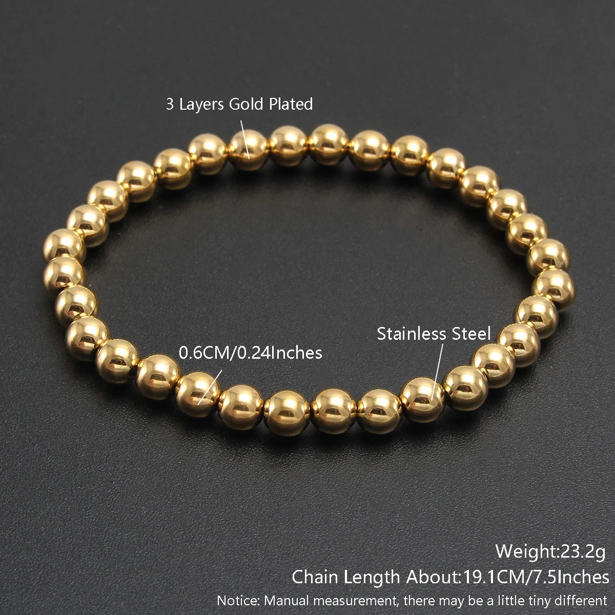Gold Plated Stainless Steel Beaded Bracelet W8