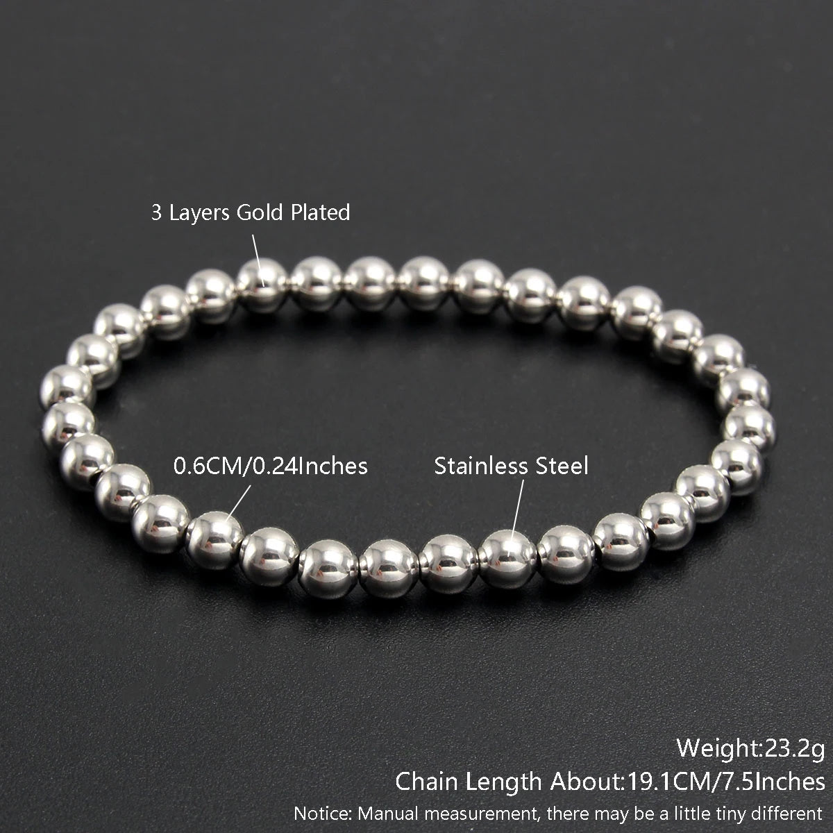 Gold Plated Stainless Steel Beaded Bracelet W8