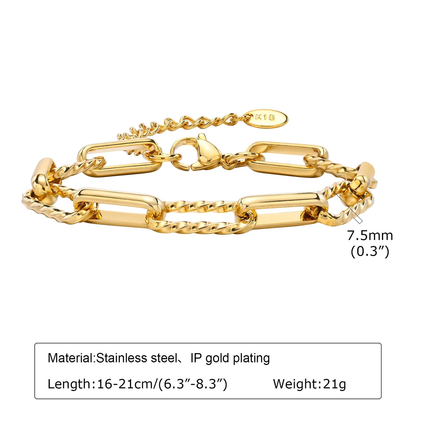 Gold Plated Bracelet Link Chain (single piece) W9