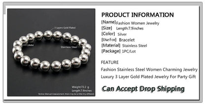 Gold Plated Stainless Steel Beaded Bracelet W8