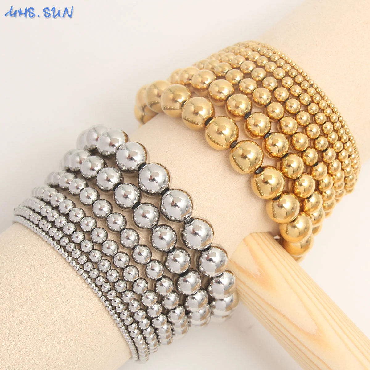 Gold Plated Stainless Steel Beaded Bracelet W8