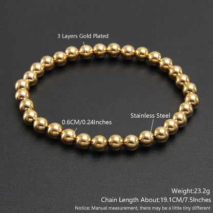 Gold Plated Stainless Steel Beaded Bracelet W8